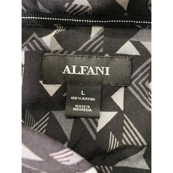 Alfani Shirt Mens Large Black Grey Geometric Button Up Short Sleeve Casual - Picture 2 of 10